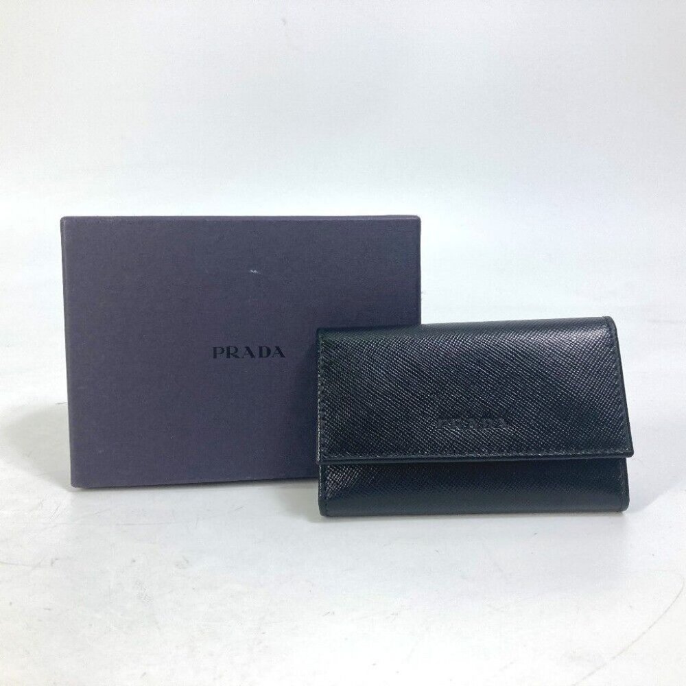 PRADA key logo 6-Ring Key Case saffiano leather Black